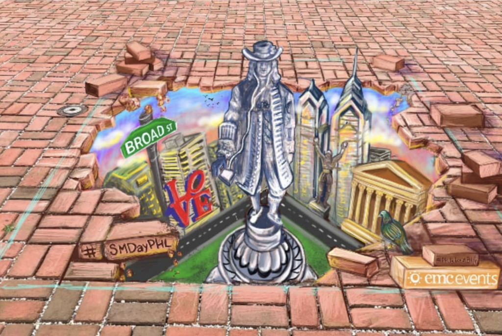 The #PhillyLovesBilly mural, located outside of Social Media Day 2019.