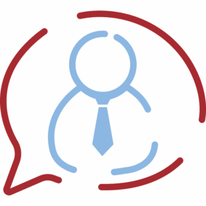 man in suite in a speech bubble icon
